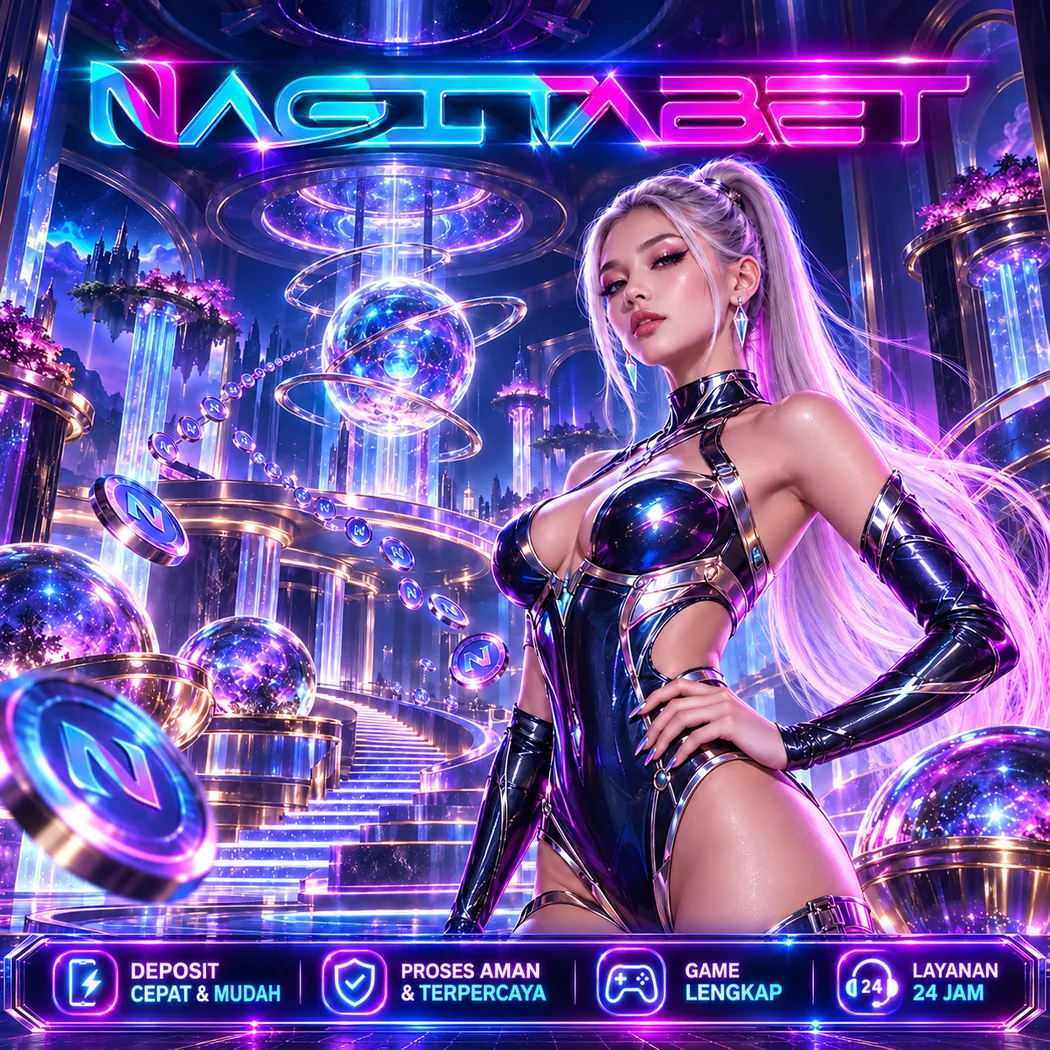 Banner NAGITABET bertema fantasi neon, ilustrasi karakter dan suasana digital